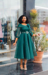 Elegant emerald green midi dress
