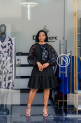 Fancy black puff hands shift dress