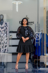 Fancy black puff hands shift dress