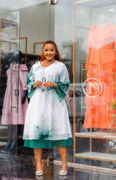 Elegant stylish white and green shift dress