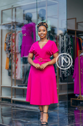 Elegant Hot pink midi dress with pockets