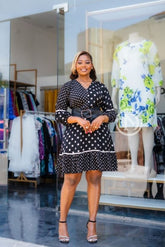 Elegant black with white polka dot skater dress