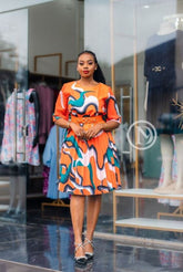 Vibrant multicolor pleated skater dress