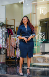 Elegant, chic, dark blue denim dress