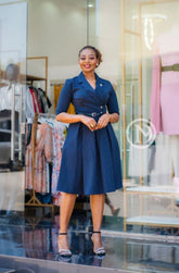 Elegant navy blue official skater dress