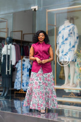 Elegant magenta top and floral skirt