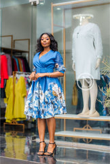 Elegant blue floral skater dress