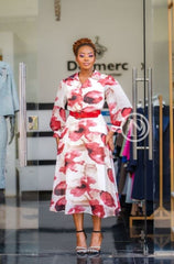 Elegant red floral print midi dress