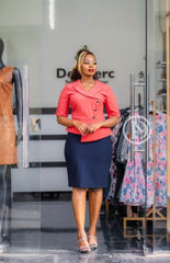 Elegant coral and navy blue official peplum dress