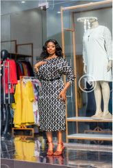 Elegant geometric print midi dress