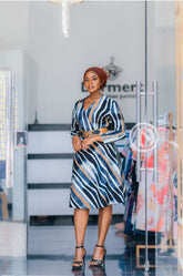 Elegant abstract print midi dress