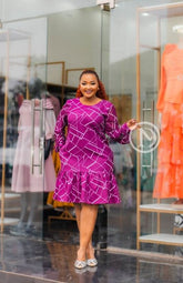 Elegant purple shift dress with ruffled hem