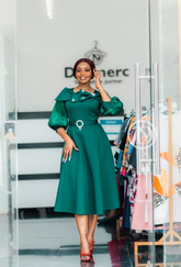 Elegant dark green midi dress