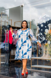 Elegant geometric print shift dress