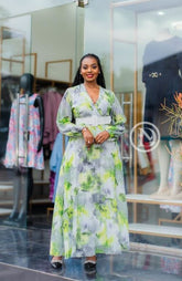Vibrant green and grey floral maxi dress
