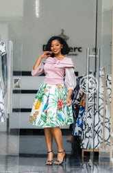 Elegant top and tropical print skirt