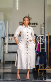 Elegant beige A-Line midi dress