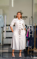 Elegant beige A-Line midi dress