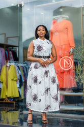 Elegant abstract floral print midi dress