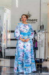 Elegant blue floral maxi dress