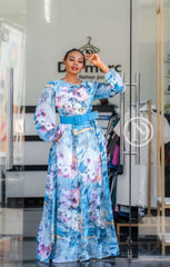 Elegant blue floral maxi dress