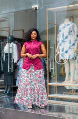 Elegant magenta top and floral skirt