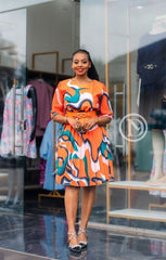 Vibrant multicolor pleated skater dress