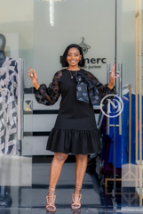 Fancy black puff hands shift dress