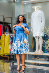 Elegant blue floral skater dress
