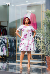 Floral shift dress with a ruffled hem