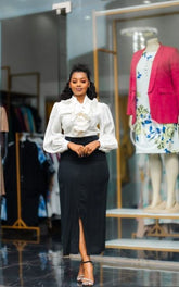 Elegant white and black pencil dress