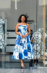 Chic blue sleeveless floral dress