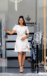 Elegant, chic beige cream office dress