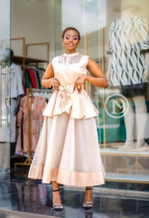 Elegant champagne peplum maxi dress