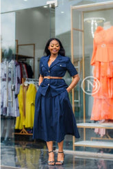 Elegant navy blue skirt suit