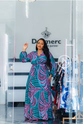 Vibrant turquoise and pink maxi dress