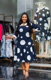 Elegant navy blue with white dress