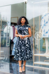 Elegant black floral midi dress