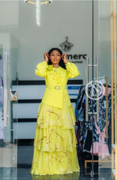 Elegant vibrant yellow maxi dress