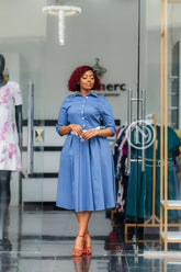 Elegant blue shirt skater dress