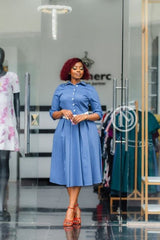 Elegant blue shirt skater dress