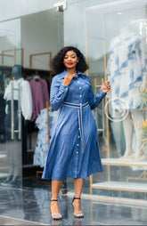 Elegant chic blue midi dress