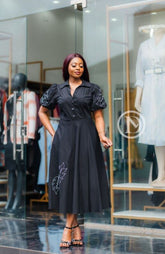 Elegant black midi dress