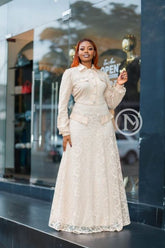 Elegant beige lace maxi dress