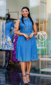 Classic sleeveless denim shirt dress