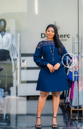 Elegant lace yoke shift with bishop sleeves