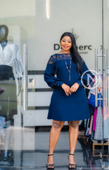 Elegant lace yoke shift with bishop sleeves