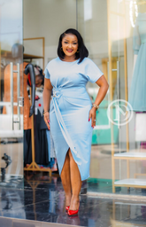 Elegant , stylish light blue midi dress
