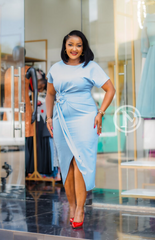 Elegant , stylish light blue midi dress