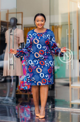 Elegant royal blue geometric-print shift dress